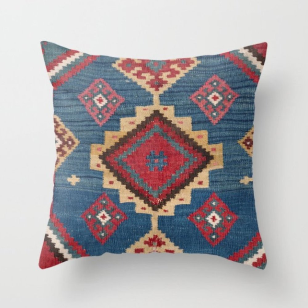 Trippy Vintage Boho Dusty Royal Blue Throw Pillow